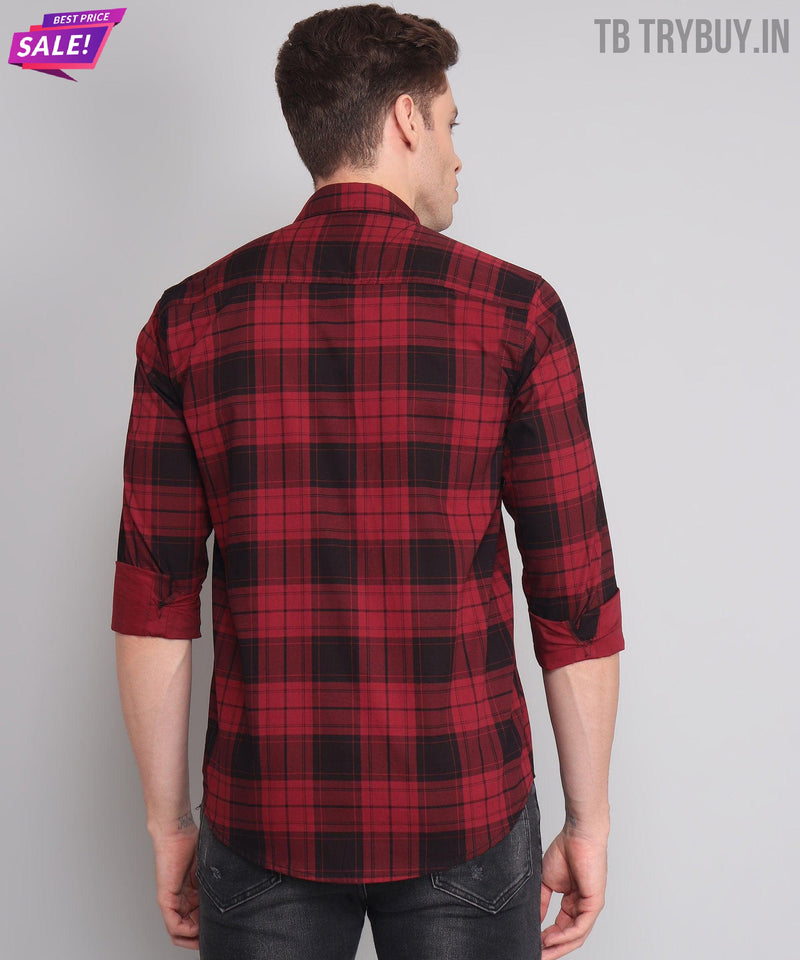 Black Red Checked Cotton Shirt for Men 7