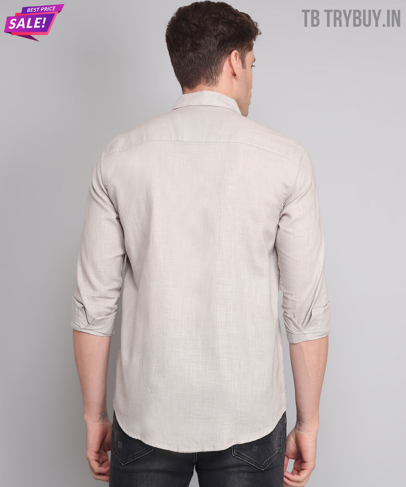 Grey Solid Double Pocket Men's Shirt 5
