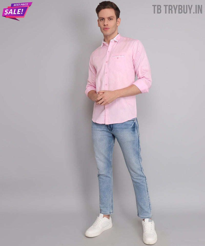 Men's Pink Solid Regular Fit Shirt 6