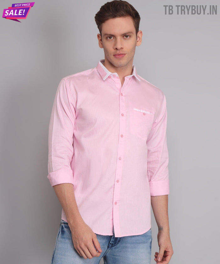 Men's Pink Solid Regular Fit Shirt 2