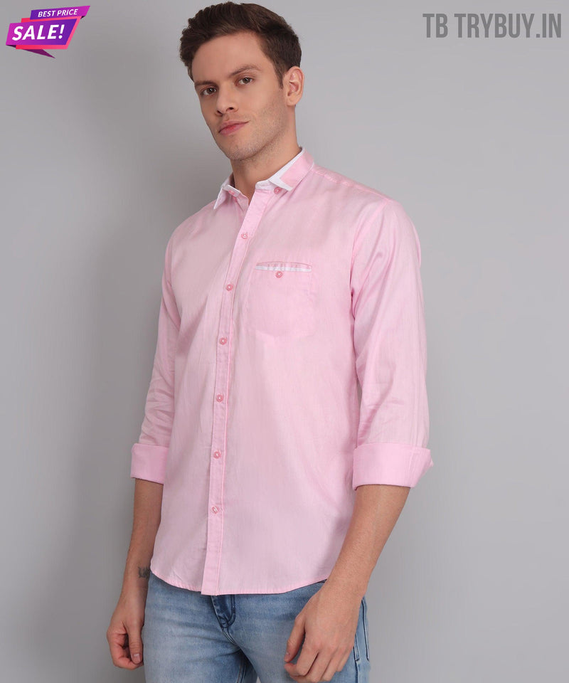 Men's Pink Solid Regular Fit Shirt 7