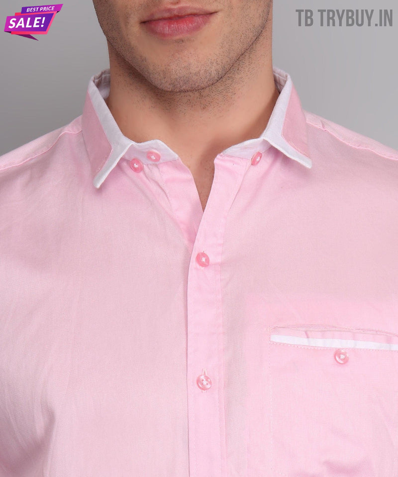 Men's Pink Solid Regular Fit Shirt 3