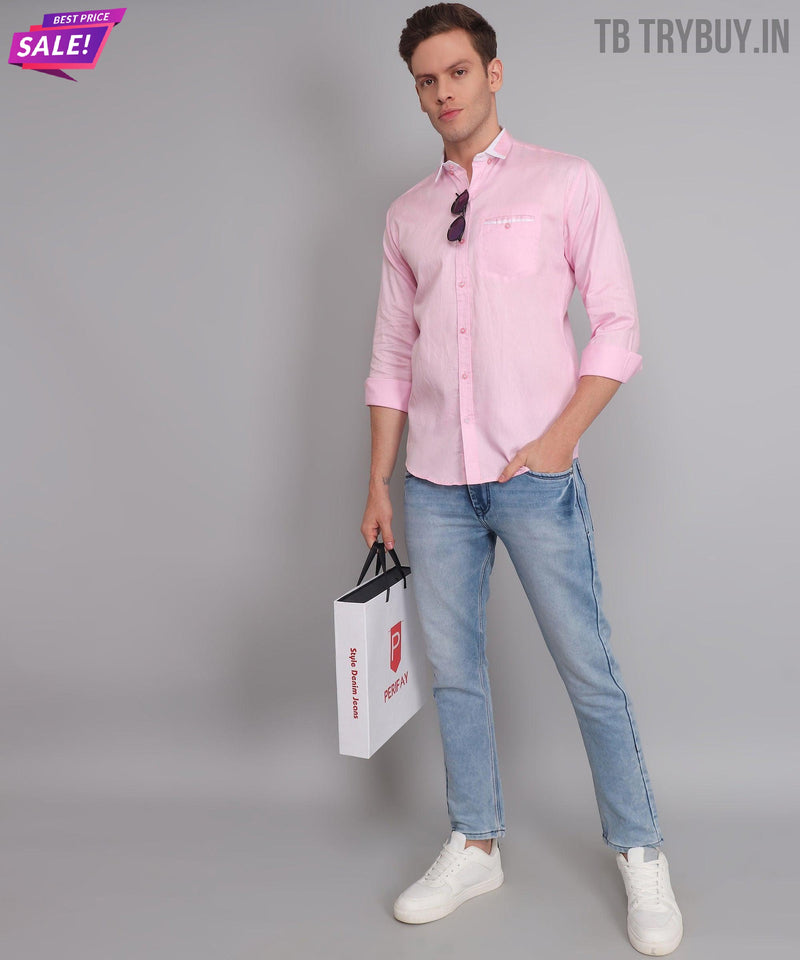 Men's Pink Solid Regular Fit Shirt 5