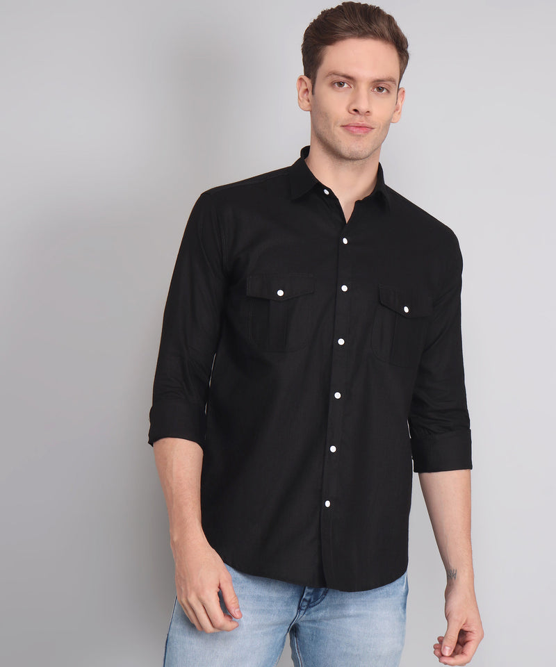 Opal Black Double Pocket Men's Shirt 4