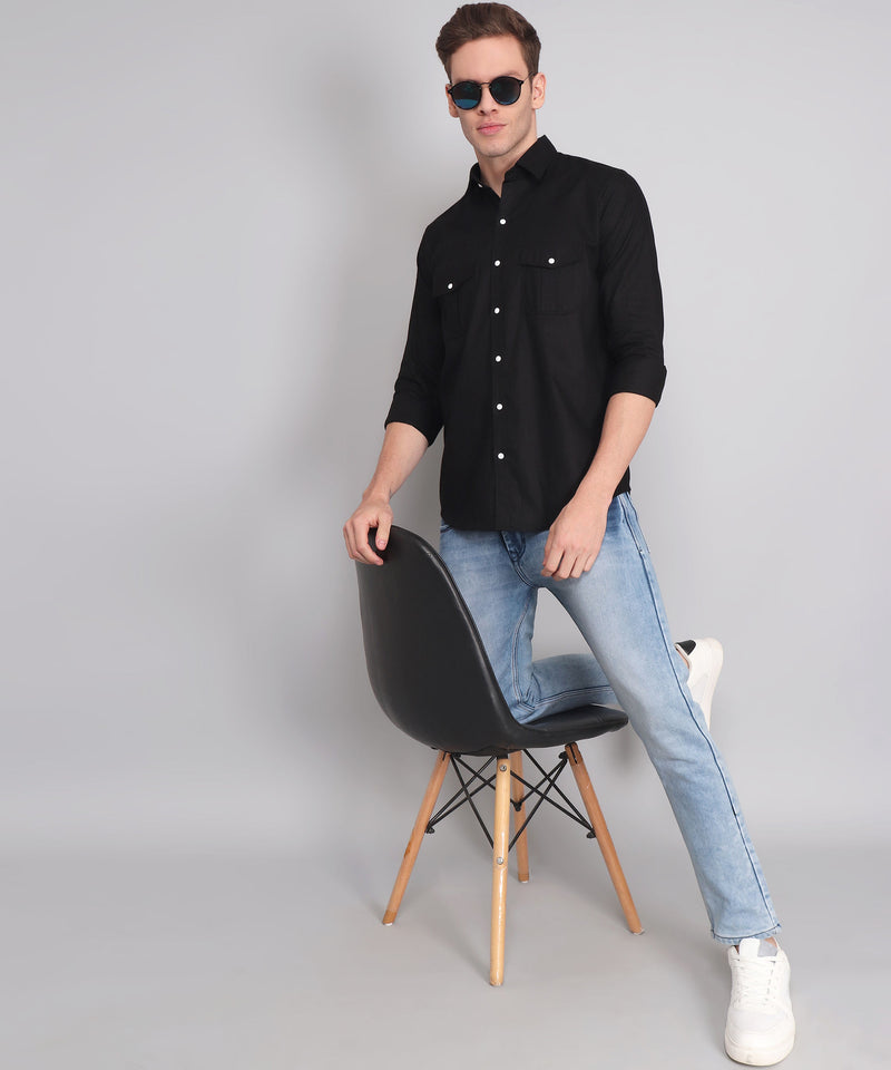 Opal Black Double Pocket Men's Shirt 2