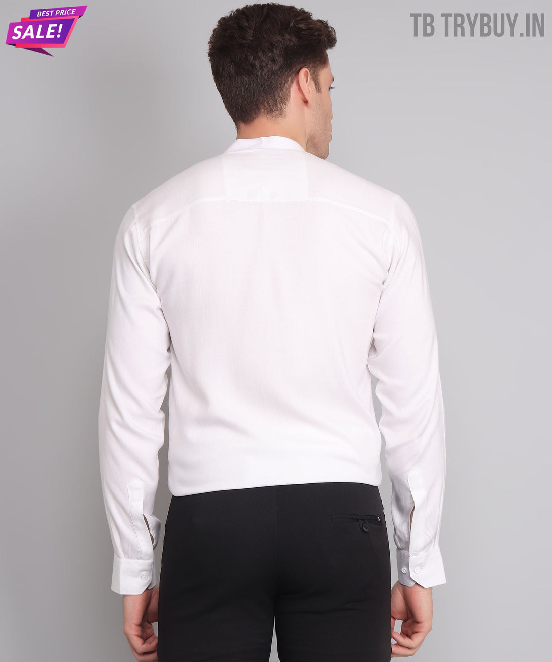 
a man wearing a white shirt and black pants
