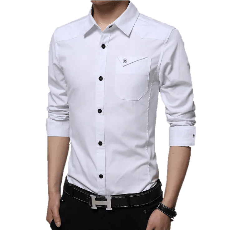 White cotton button-down shirt for men