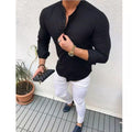 Black Mandarin Collar Cotton Shirt for Men