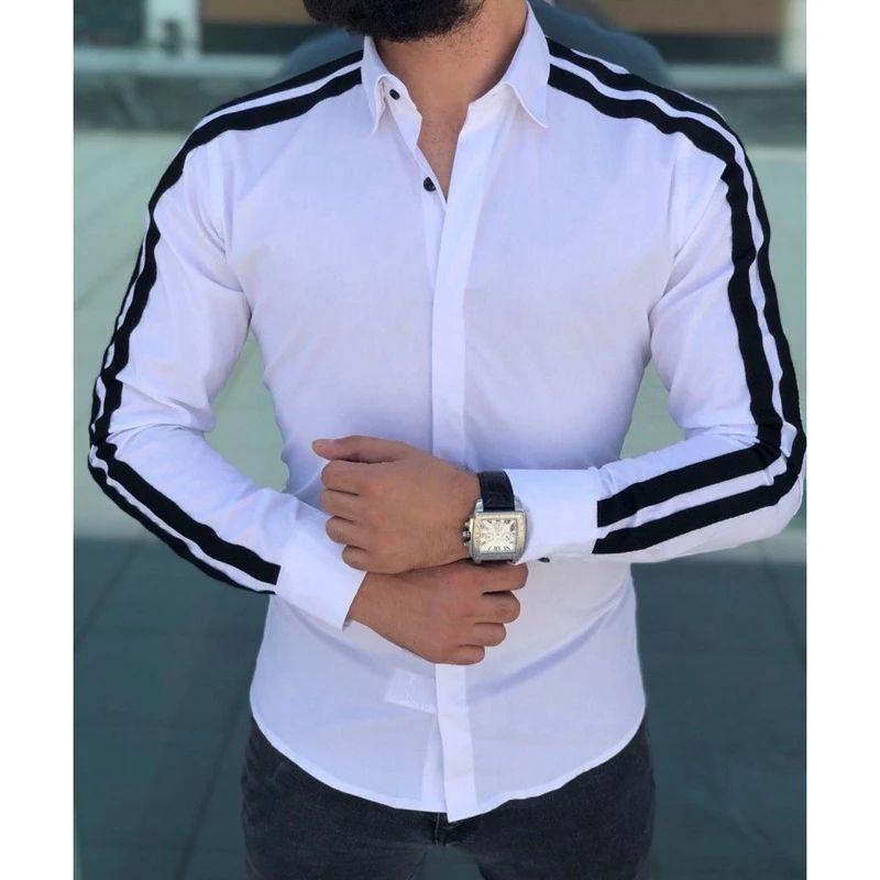 Chemise blanche à rayures en coton pour homme 1