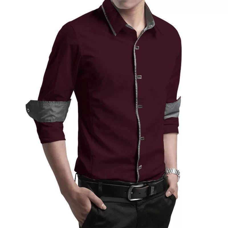 Wine Red Cotton Partywear Shirt for Men 1