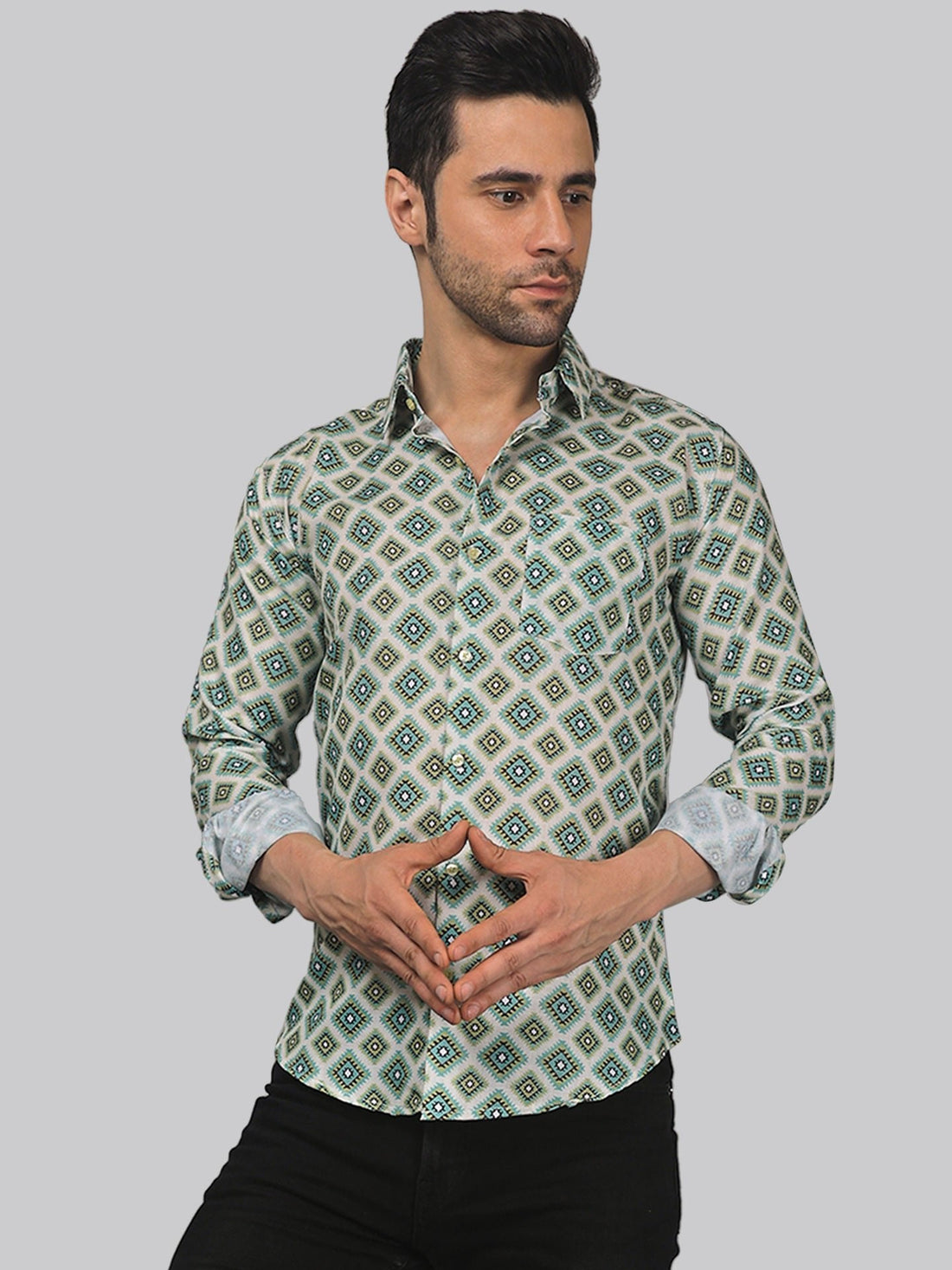 Delicate multicolour printed shirt for men, product view