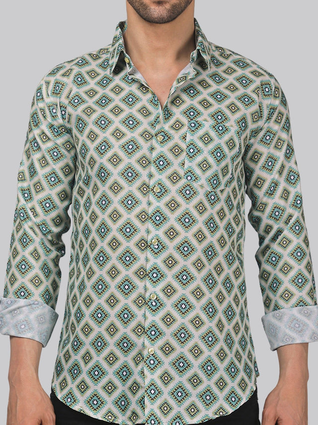 Delicate multicolour printed shirt for men, product view