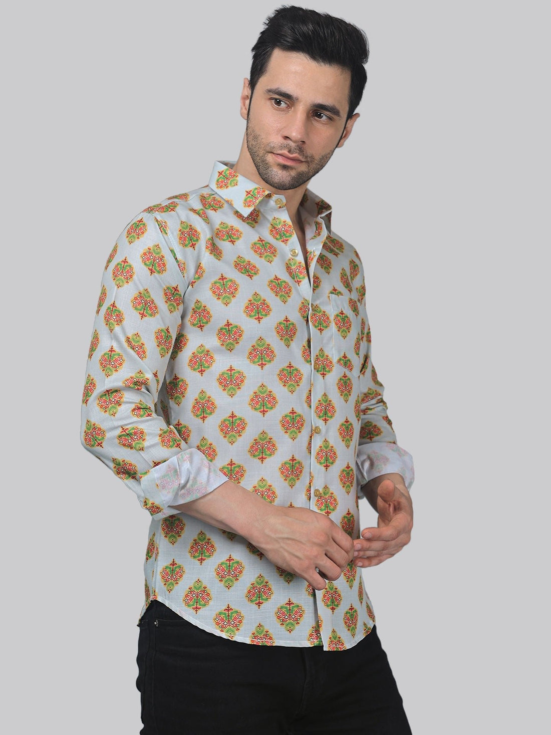 Eclectic multicolour printed shirt for men, product view