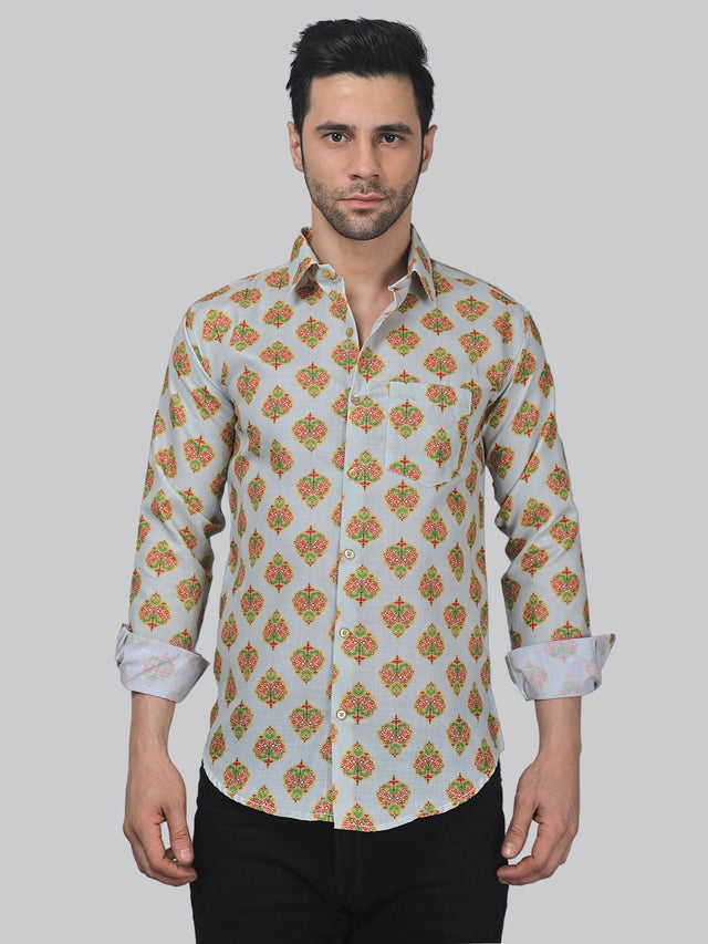 Eclectic multicolour printed shirt for men, product view