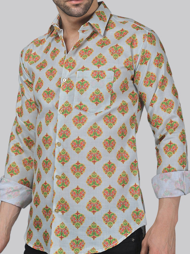 Eclectic multicolour printed shirt for men, product view