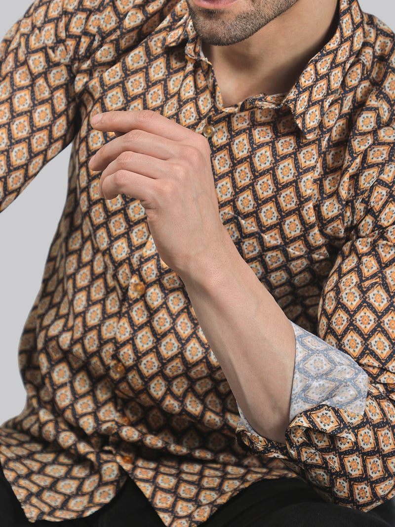 Edgy-Romantic Cotton Blend Printed Shirt for Men 1