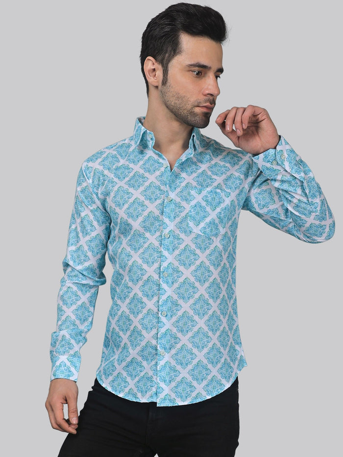 Elegant-Edge Cotton Blend Printed Shirt for Men 2