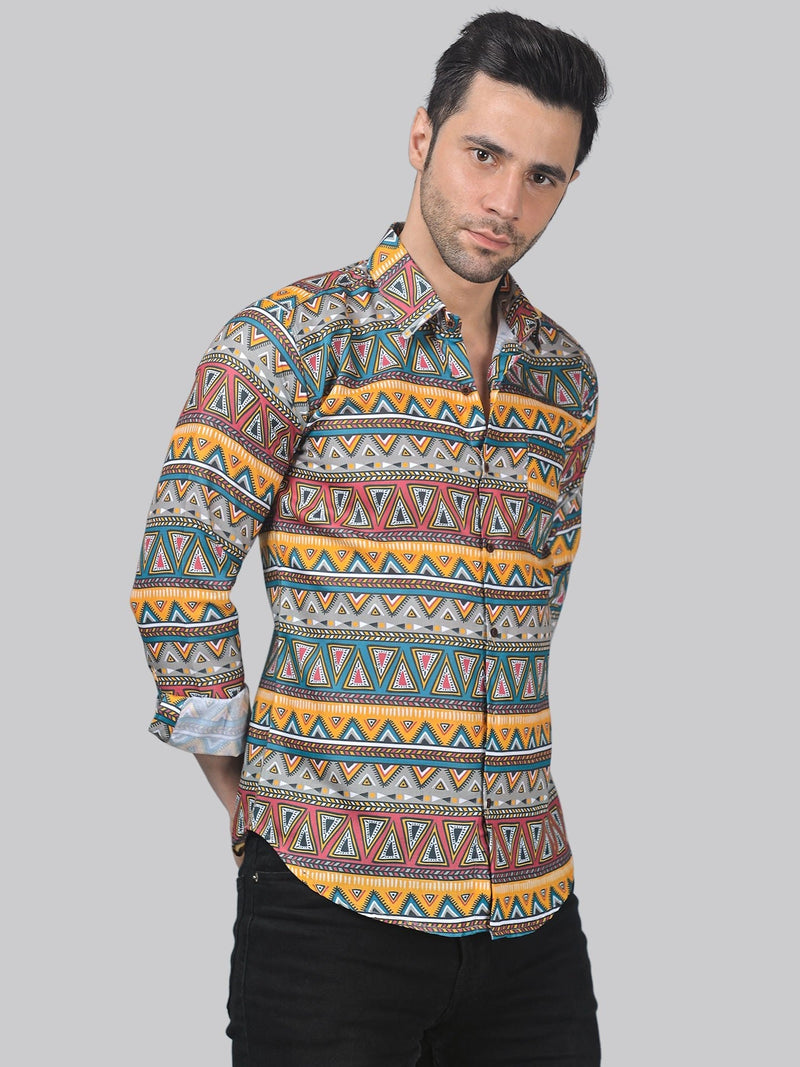 Mid-Century Cotton Blend Printed Shirt for Men 4