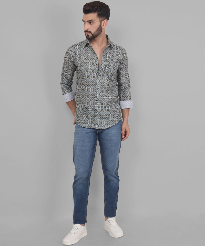 Retro Cotton Blend Printed Shirt for Men 7