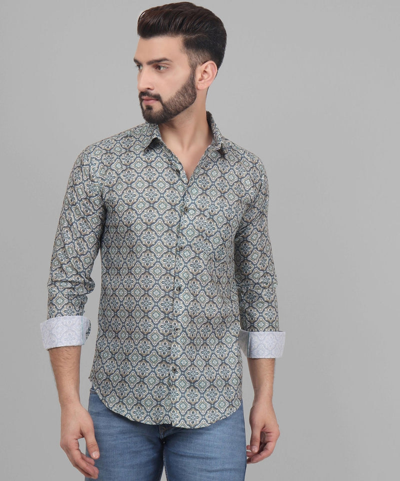 Retro Cotton Blend Printed Shirt for Men 5
