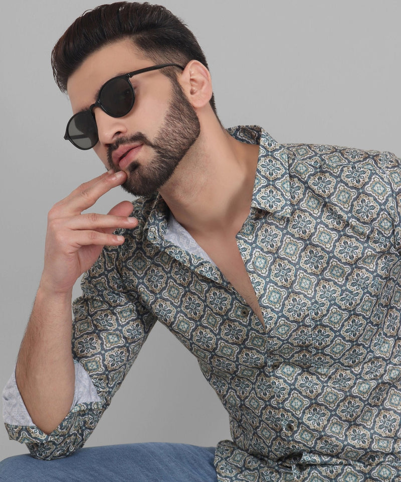 Retro Cotton Blend Printed Shirt for Men 1