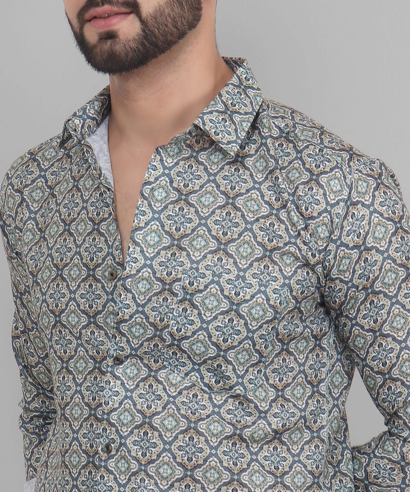 Retro Cotton Blend Printed Shirt for Men 2