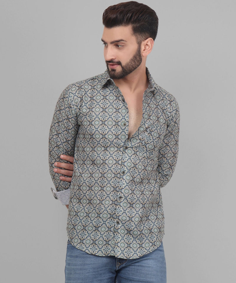Retro Cotton Blend Printed Shirt for Men 4