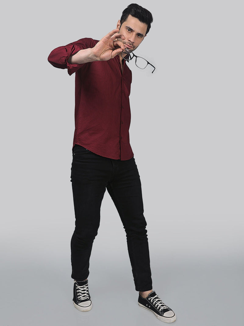 Sleek Maroon Cotton Shirt for Men 5