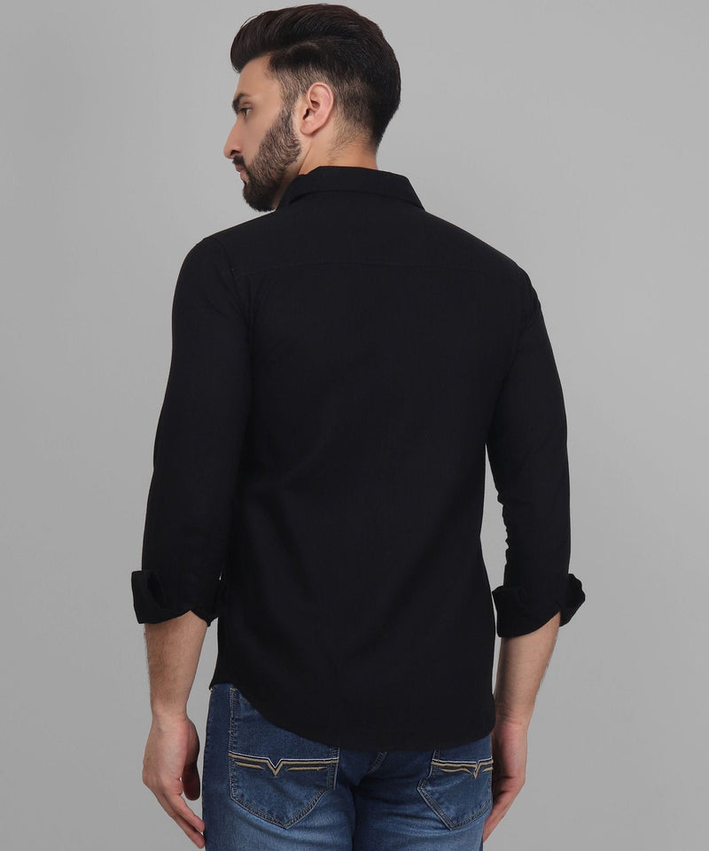 Button Down Black Linen Men's Shirt 8